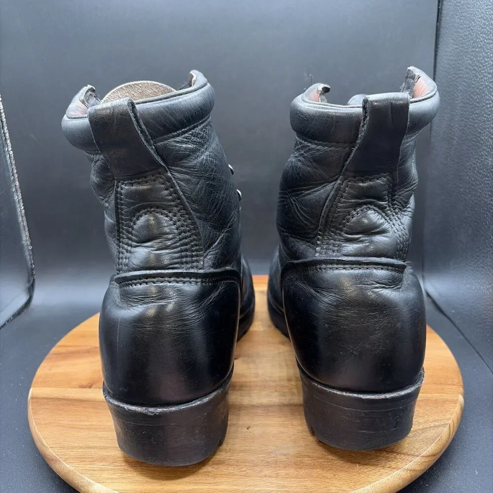 Vintage Carolina Mens Size 9 Logger Boots Black Leather Made in USA